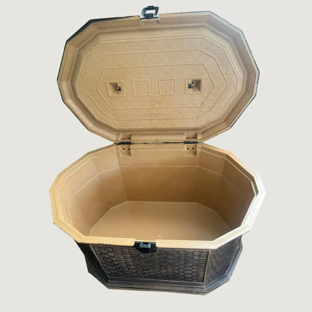 Vintage Lerner Faux Wood Wicker Large Sewing Storage Basket